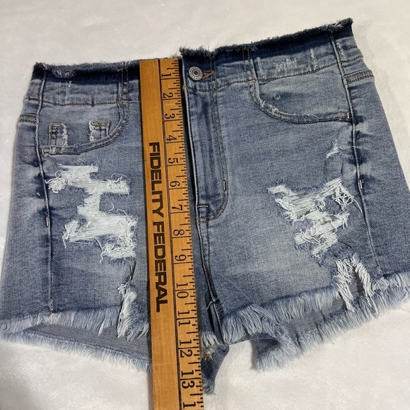 AMERICAN EAGLE SUPER HI-RISE SHORTIE WOMEN'S BLUE DENIM JEAN SHORTS SIZE 4 NWT - Picture 4 of 8